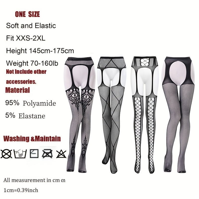 4-Pack Sexy Hollow-Out Fishnet Pantyhose Set for Women - Breathable Elastic Garter Belt Hosiery for Wedding