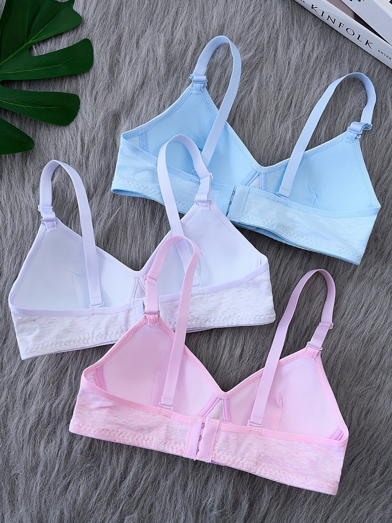 3 Pcs Teen Girls Seamless Wireless Bras - Cotton, Adjustable Straps, Comfy for Running & Workout