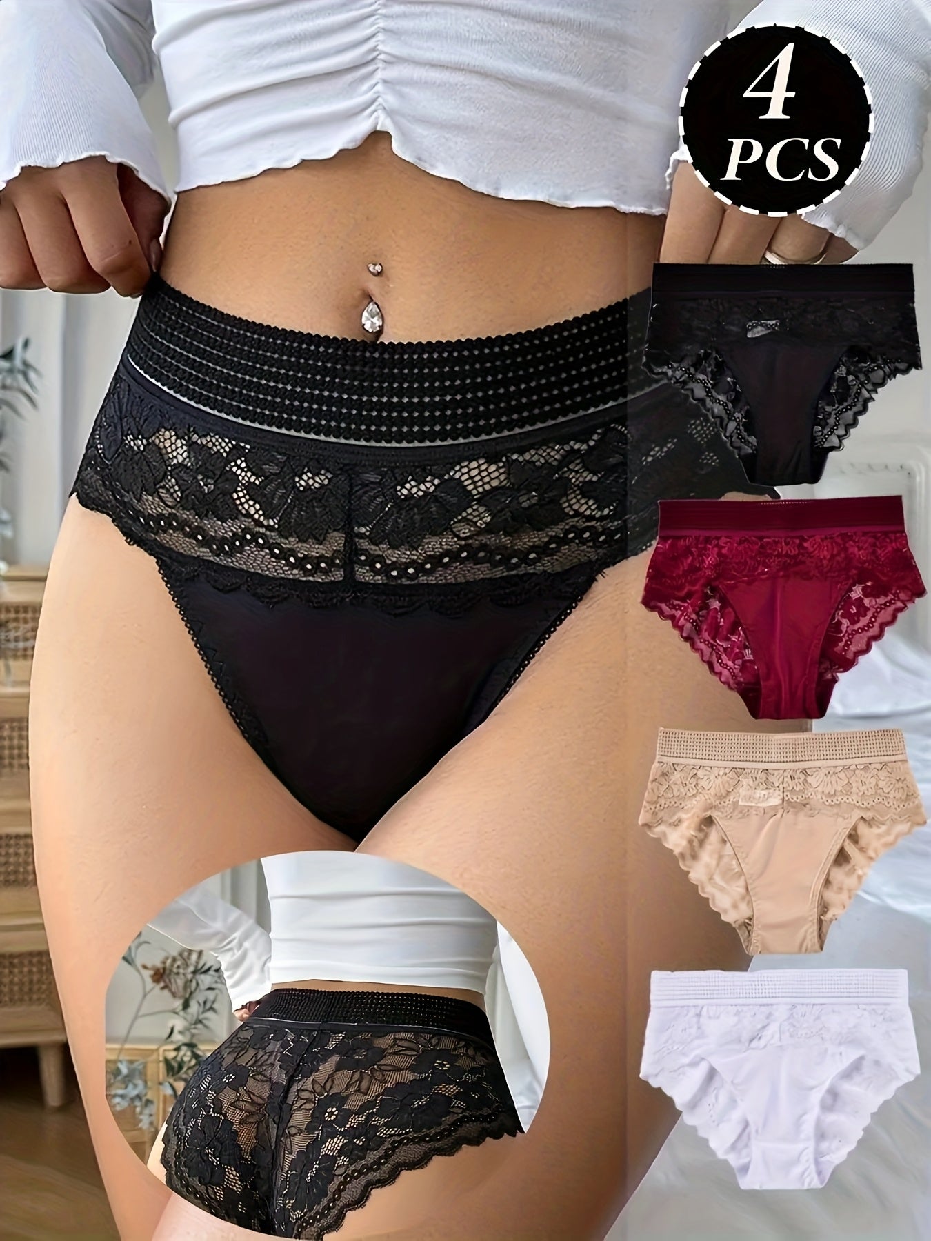 4-Pack Women's Floral Lace Briefs: Breathable & Lightweight, All-Season Comfort