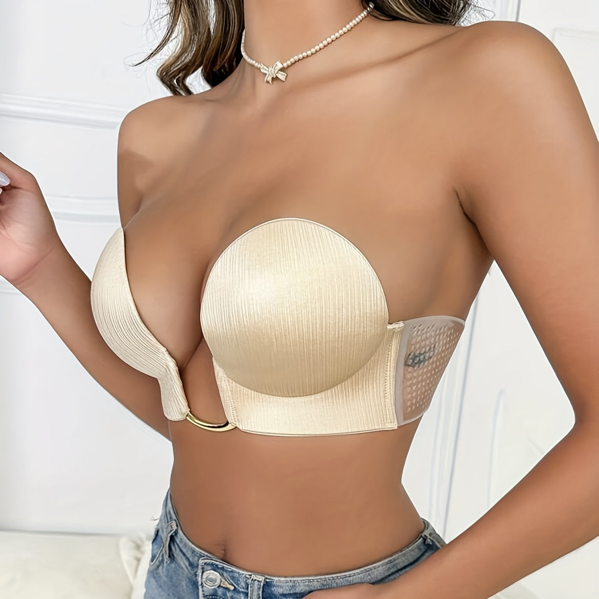 Sujetador invisible adhesivo con efecto lifting y pezoneras sin tirantes - Accesorios de lencería para mujer