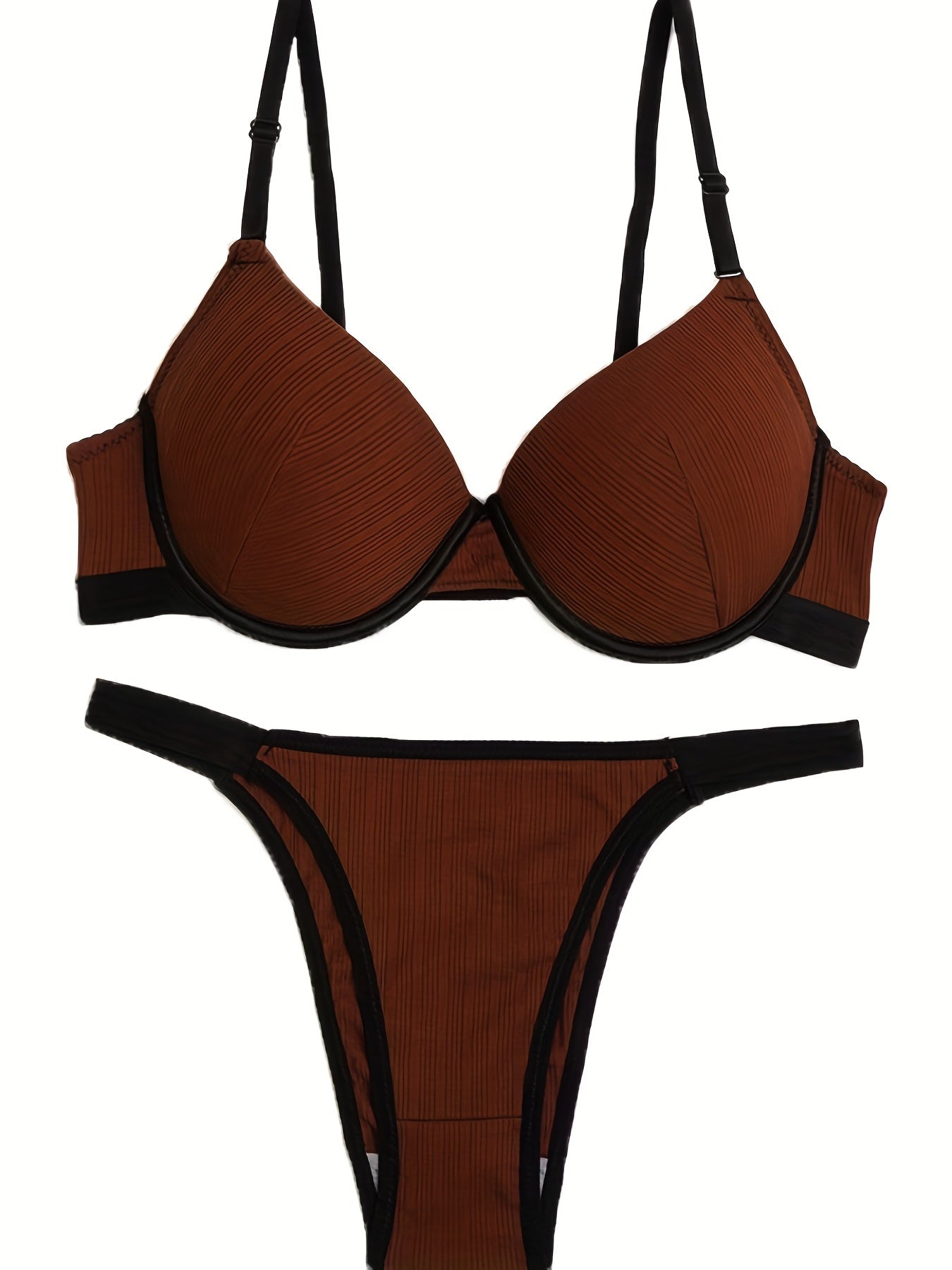 Colorblock Trim Push Up Bra & Panties Set