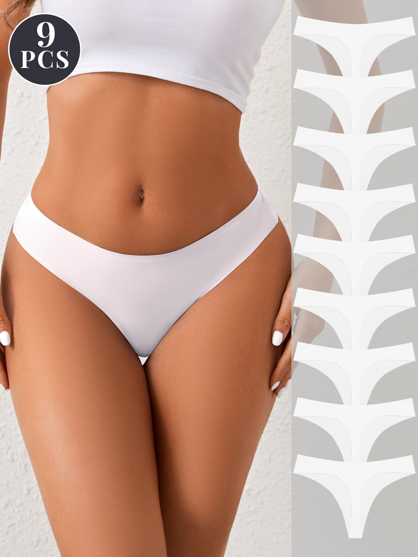 9-Pack Women's Seamless Thongs: Drop-Waist, Breathable & Stretchy
