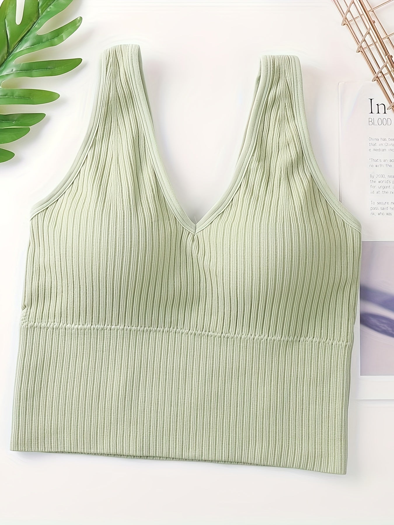 Girl's Ribbed High Elasticity Bra Tank Top, With A V-neck Design, Stylish And Comfortable Without Steel Ring, Suitable For Ages 11-15.