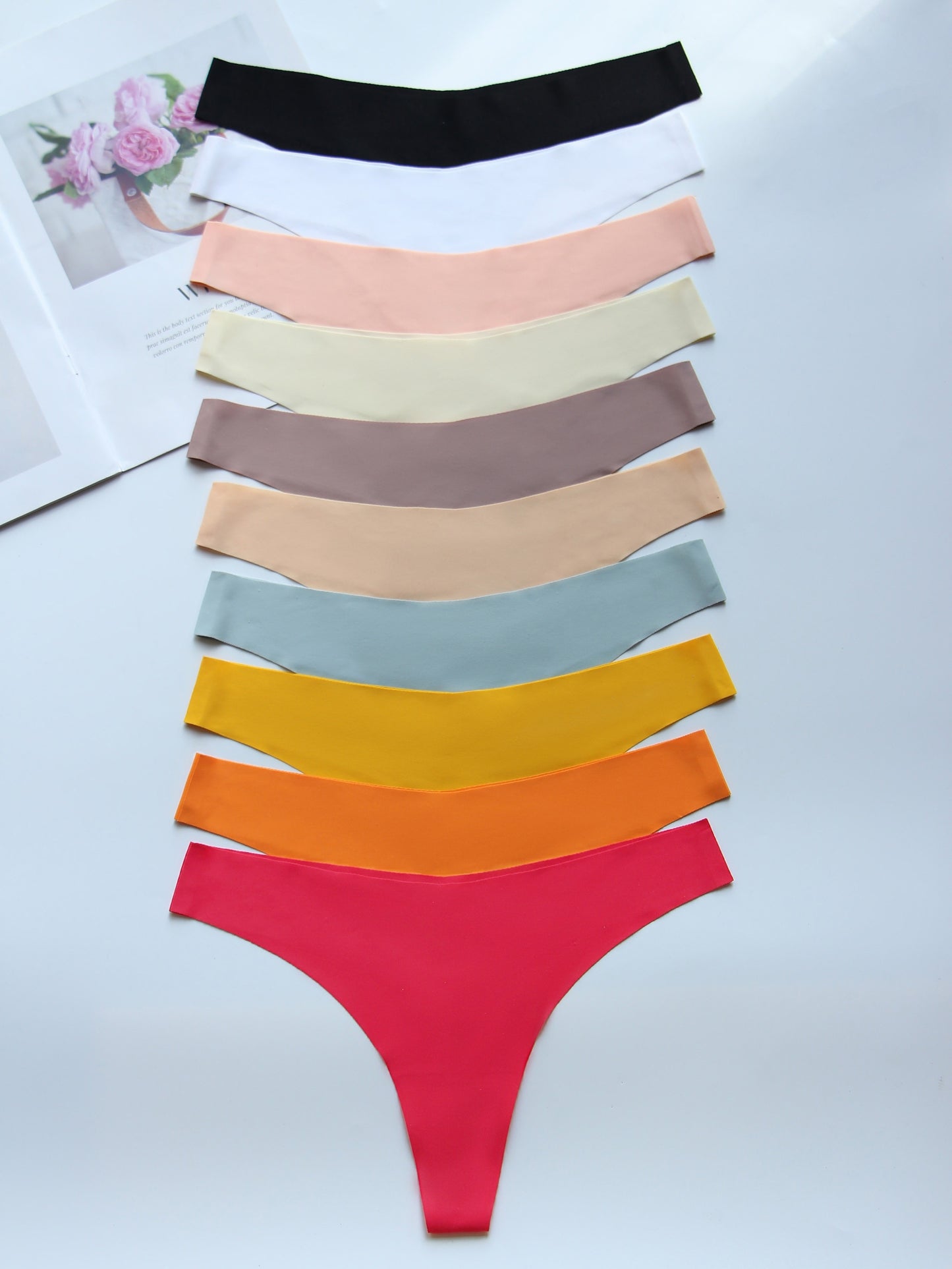 10pcs Women's Seamless Solid Thongs - Comfy, Breathable & Stretchy Intimates Panties