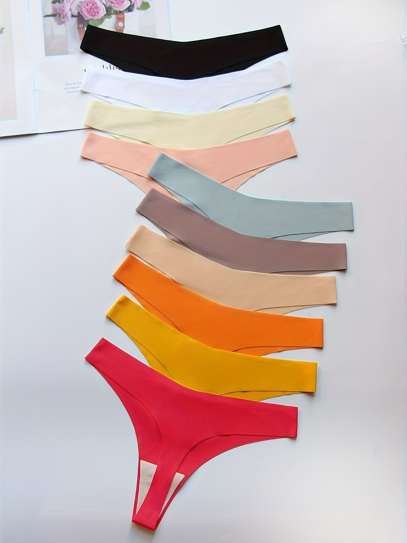 10pcs Women's Seamless Solid Thongs - Comfy, Breathable & Stretchy Intimates Panties