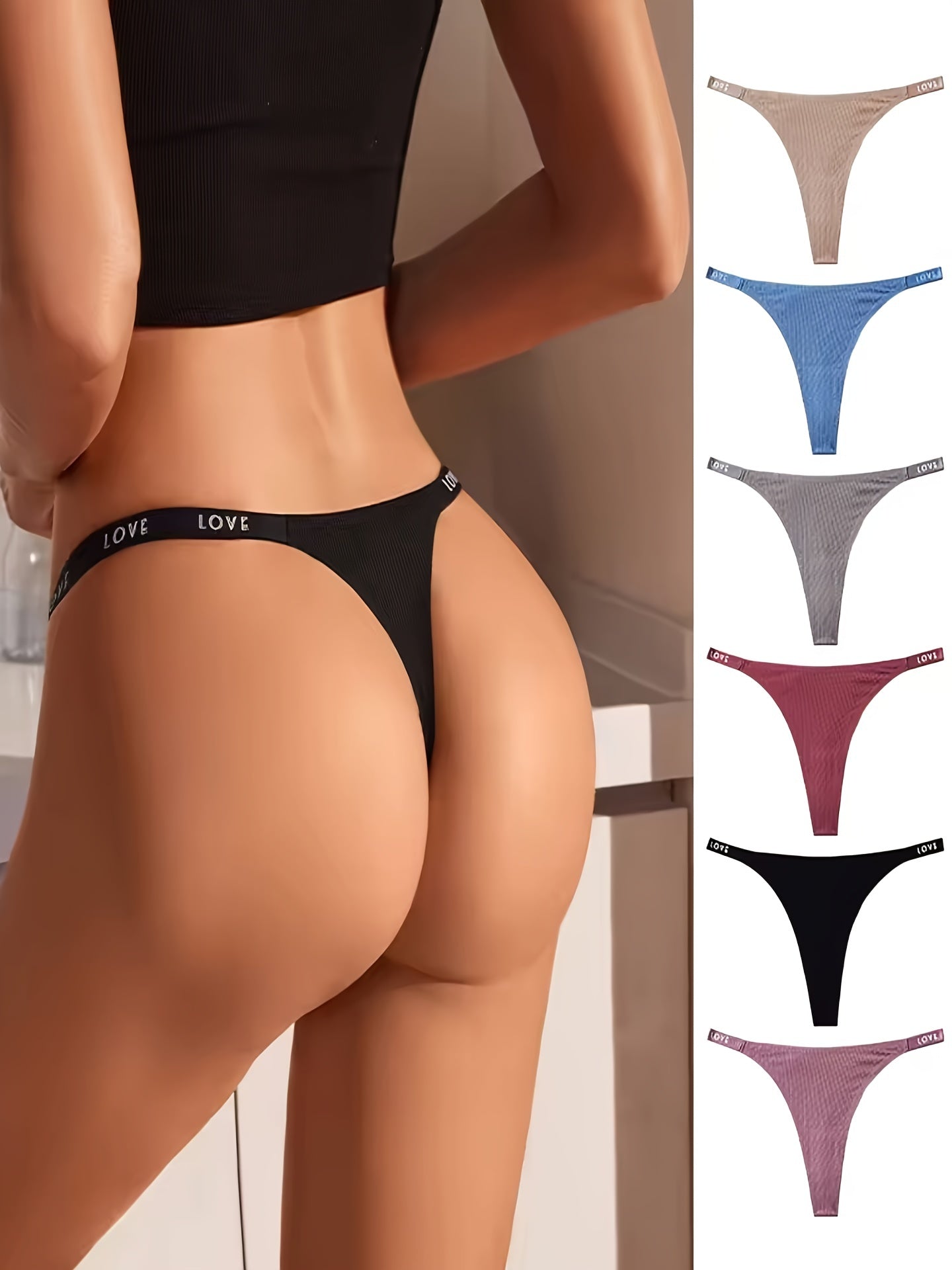 6 Pack Women's LOVE - Printed Sexy, Breathable & Comfortable Thong Briefs