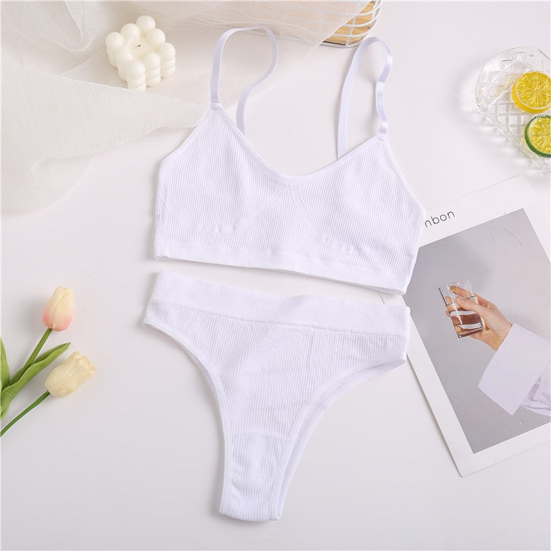Seamless Tank Top and Panty Set for Women - Soft Bralette Lingerie with Wireless Crop Top and Low-rise Underpants