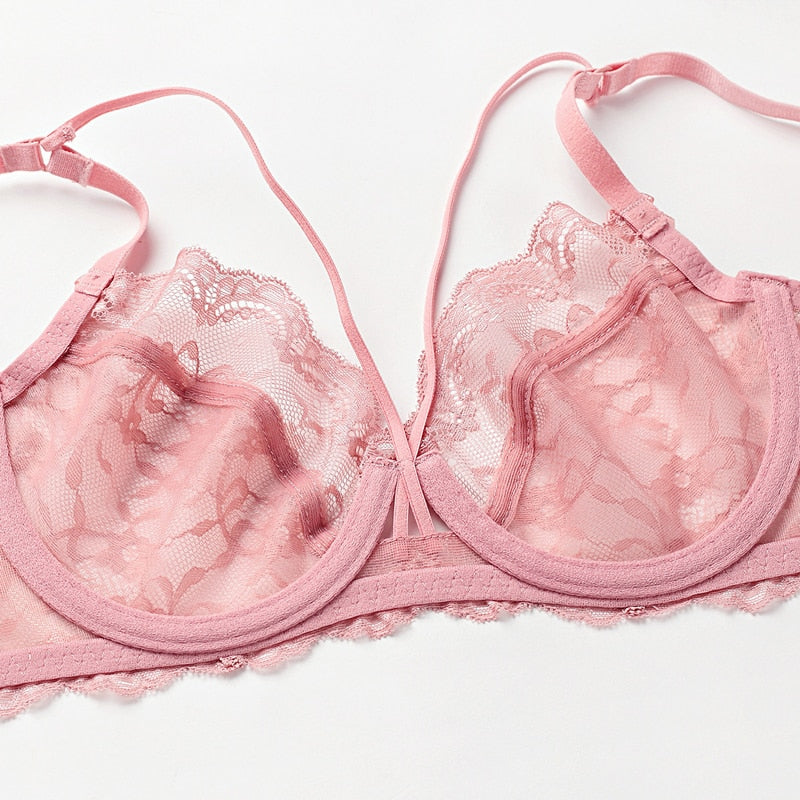 Sexy Lace Plus Size E Cup Bra for Summer - Unlined Underwire Strappy Style, Transparent