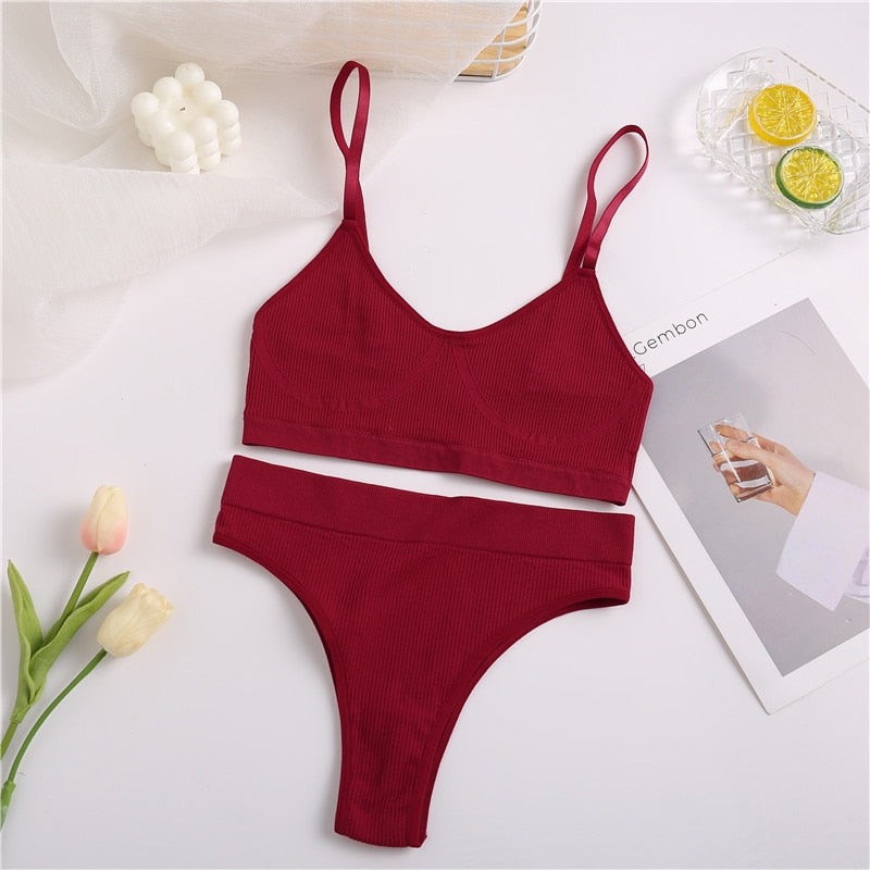 Seamless Tank Top and Panty Set for Women - Soft Bralette Lingerie with Wireless Crop Top and Low-rise Underpants