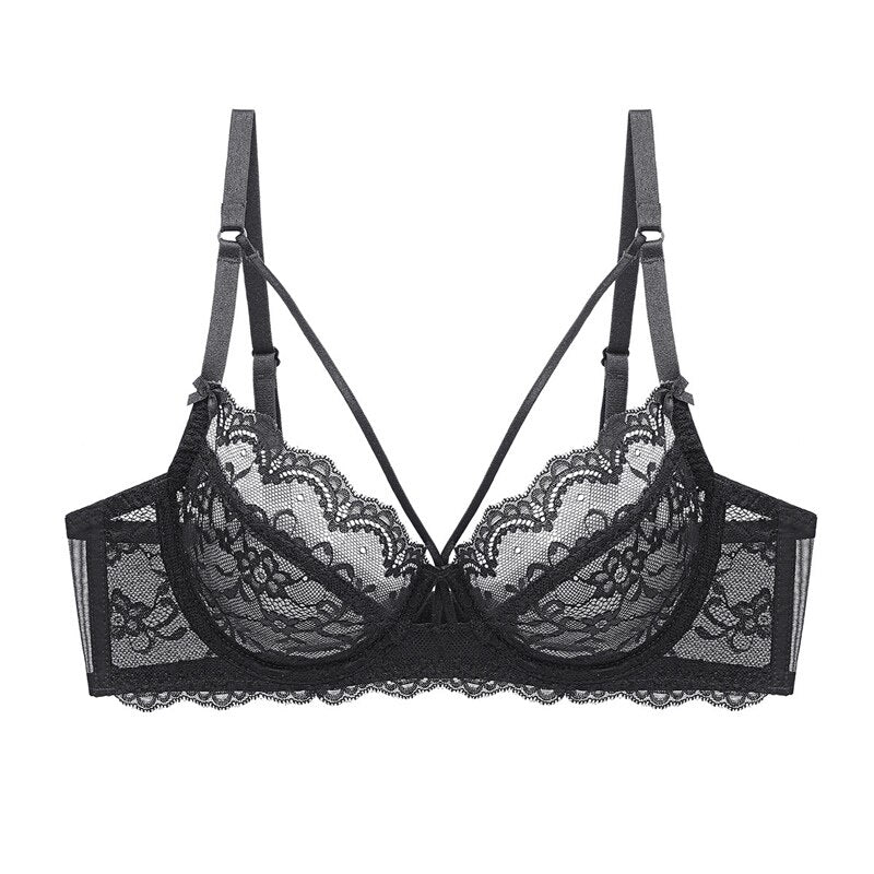 Sexy Lace Plus Size E Cup Bra for Summer - Unlined Underwire Strappy Style, Transparent