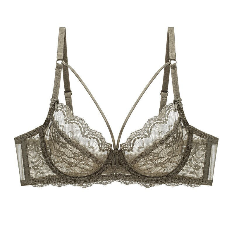 Sexy Lace Plus Size E Cup Bra for Summer - Unlined Underwire Strappy Style, Transparent