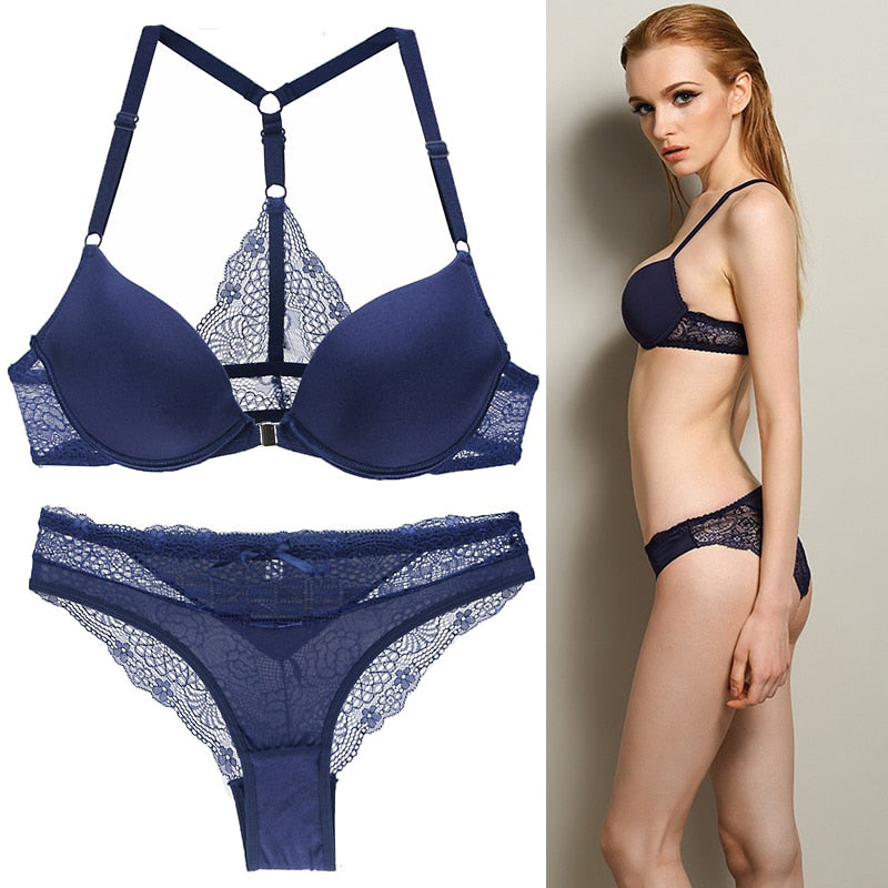 Conjunto de sujetador y braguita con copa ABC, sexy y elegante, en 8 colores, lencería push up para mujer.