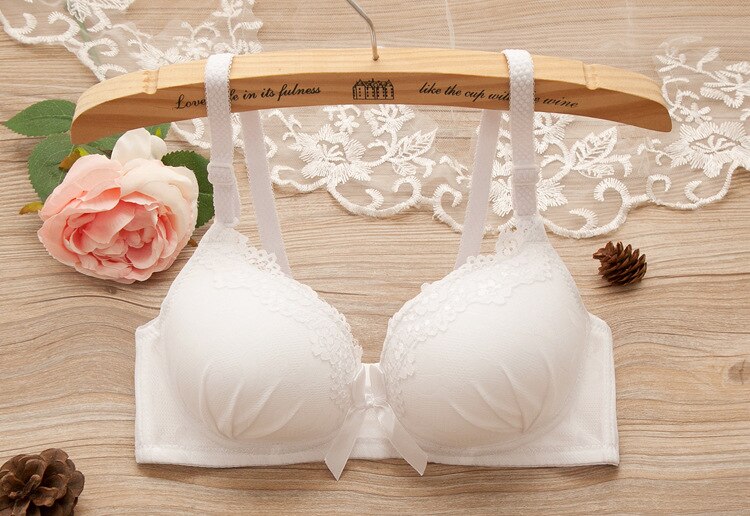 New Pure Color Lace Sexy Bra Set for Small - Breasted Women - Wireless, Adjustable, Without Rims