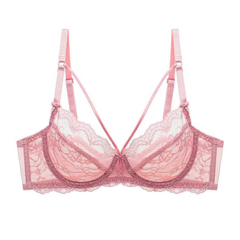 Sexy Lace Plus Size E Cup Bra for Summer - Unlined Underwire Strappy Style, Transparent