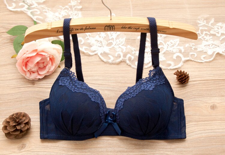 New Pure Color Lace Sexy Bra Set for Small - Breasted Women - Wireless, Adjustable, Without Rims