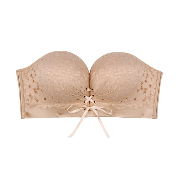Lace Women Strapless Wireless Super Push Up Bra for Small Breasts - Invisible Backless Seamless Bralette