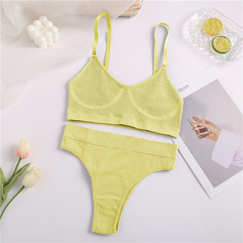 Seamless Tank Top and Panty Set for Women - Soft Bralette Lingerie with Wireless Crop Top and Low-rise Underpants