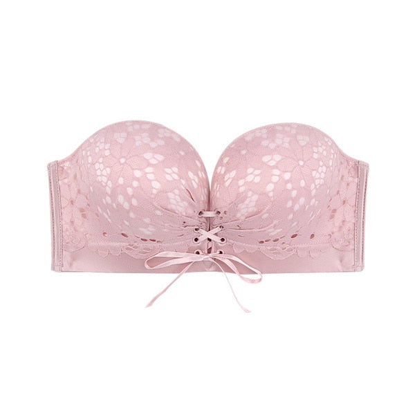 Lace Women Strapless Wireless Super Push Up Bra for Small Breasts - Invisible Backless Seamless Bralette