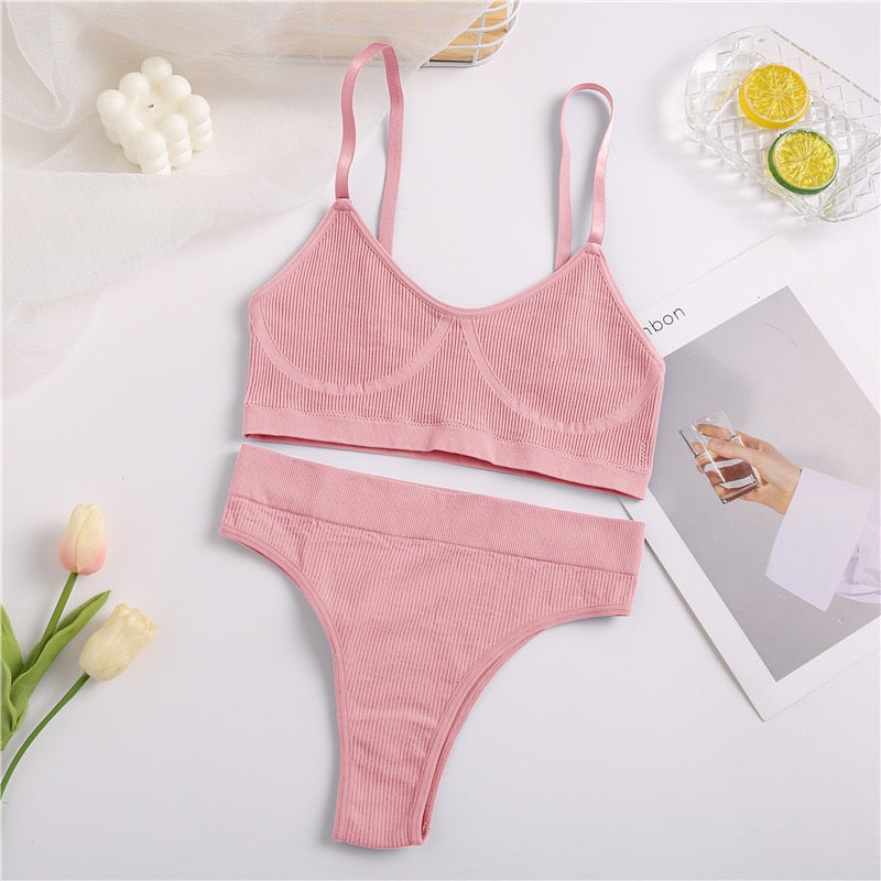 Seamless Tank Top and Panty Set for Women - Soft Bralette Lingerie with Wireless Crop Top and Low-rise Underpants