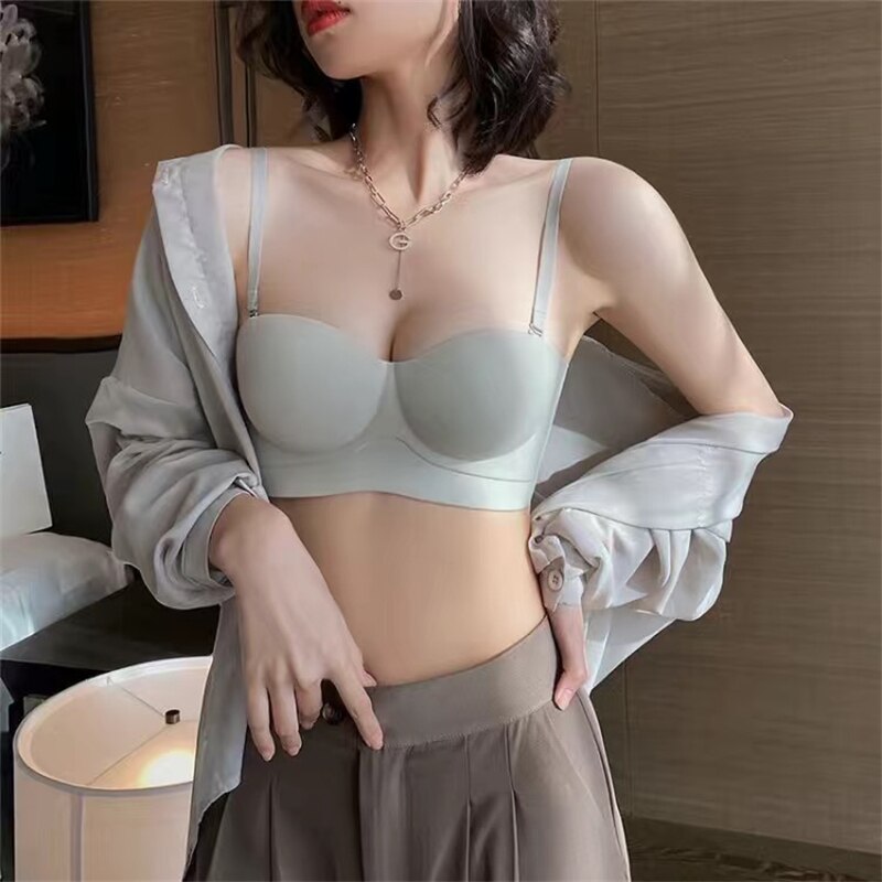 Non-trace Women's Non-steel Ring Bra for Small Chest - Gathered Support, Anti-sagging, Detachable Strap