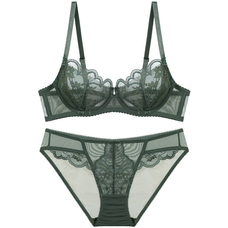 Logirlve Ultrathin Cup Push-up Bra Set with Embroidery, Gather, Lace - Plus Size Lingerie