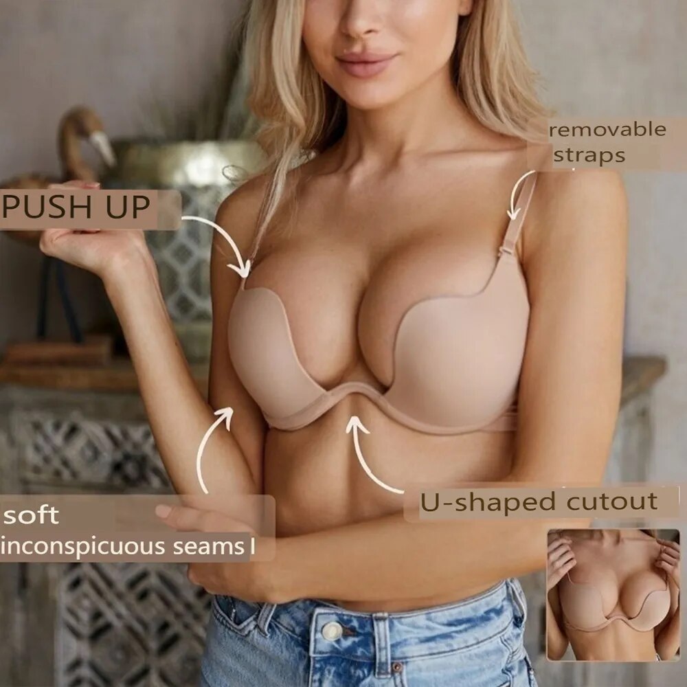 Seamless Traceless Women's Underwear: Open Cup Push Up, Deep U Backless Invisible Bra (1PCS)