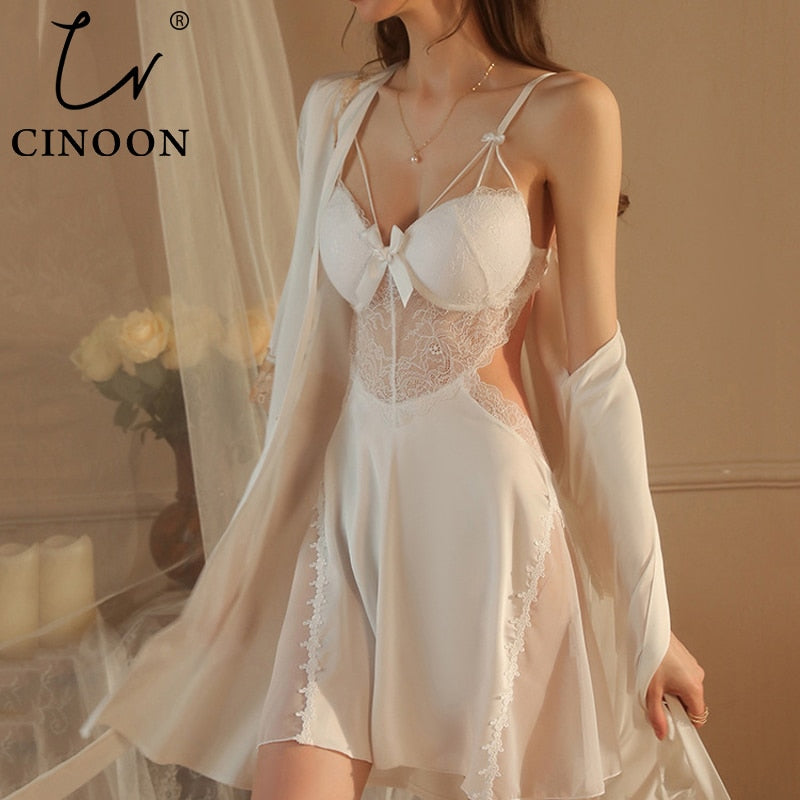 CINOON Lace Trim Sexy Wedding Lady Robe - Loose Satin for Bride, Bridesmaid, Sleepwear & More