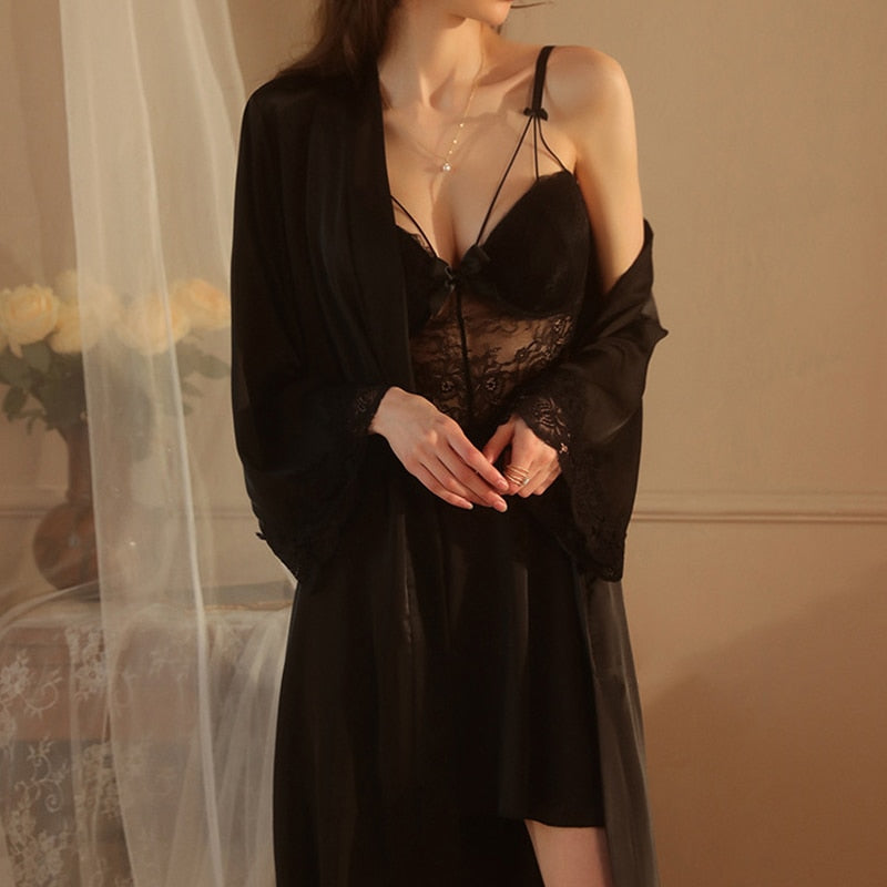 CINOON Lace Trim Sexy Wedding Lady Robe - Loose Satin for Bride, Bridesmaid, Sleepwear & More