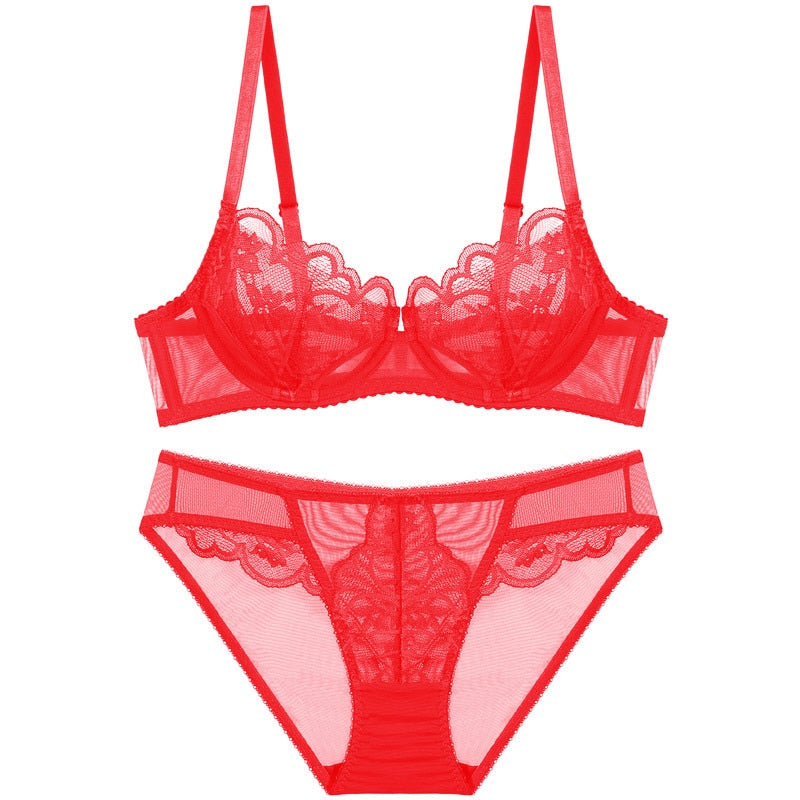 Logirlve Ultrathin Cup Push-up Bra Set with Embroidery, Gather, Lace - Plus Size Lingerie
