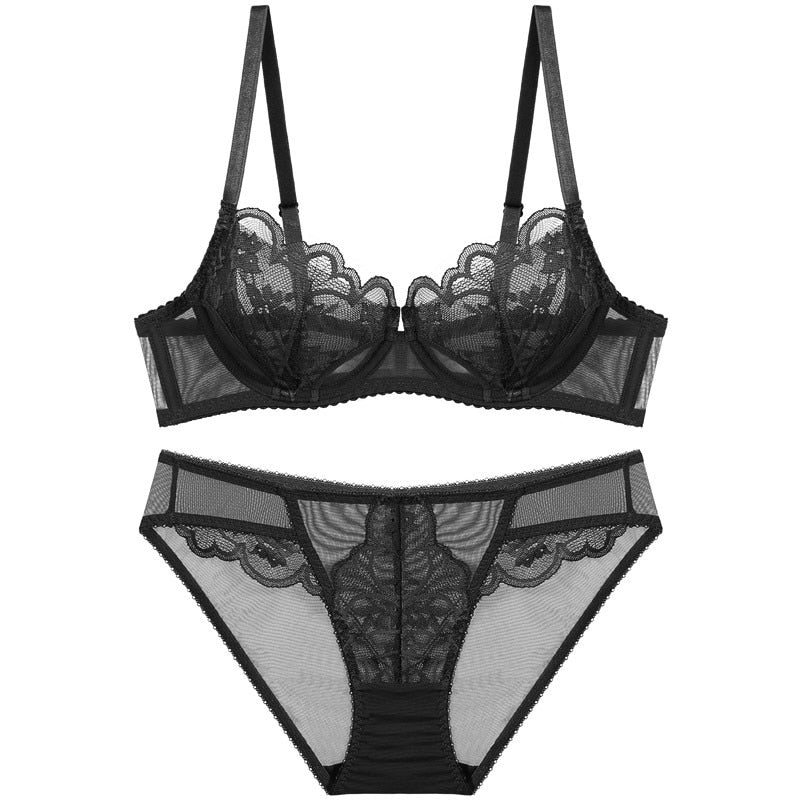 Logirlve Ultrathin Cup Push-up Bra Set with Embroidery, Gather, Lace - Plus Size Lingerie