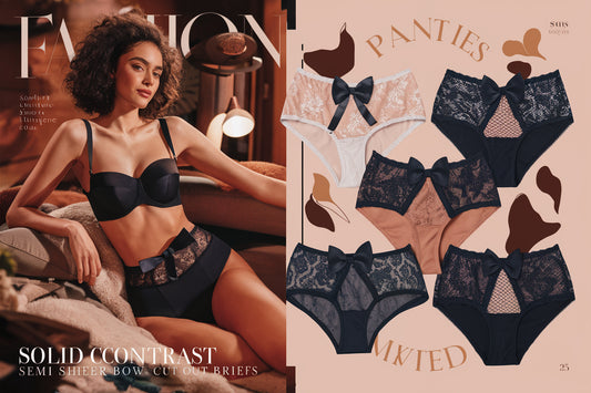 Summer Breeze Meets Sensuality: The 5pcs Solid Contrast Lace Semi Sheer Bow Cut Out Briefs