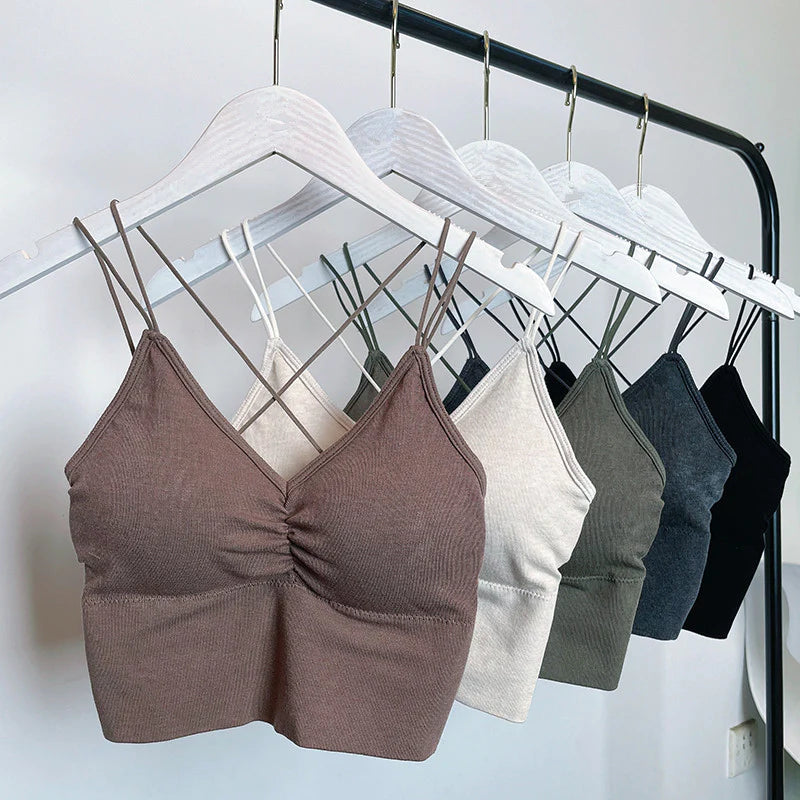 Silkworm silk beauty back underwear female spring and summer new straps cross-like back wrapped in chest short slings