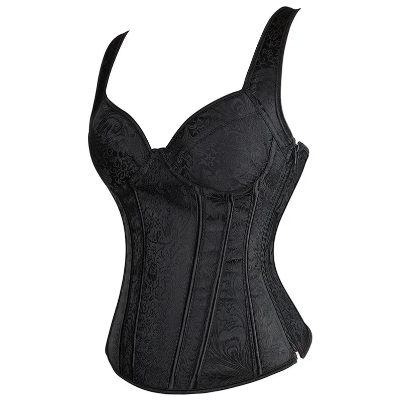 Steampunk Black Overbust Corset with Straps