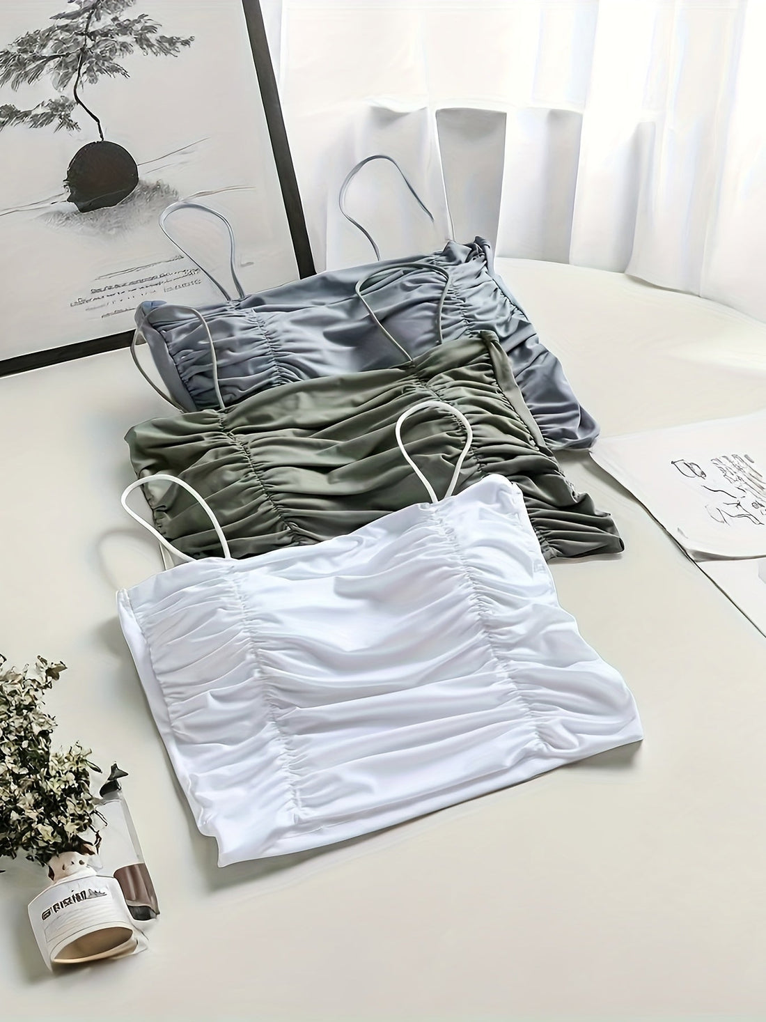 32c: Stylish Girls' Pleated Camisoles Set of 3