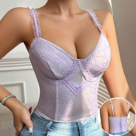 Lilac Lace Corset Bustier | Sheer Mesh Sweetheart Lingerie