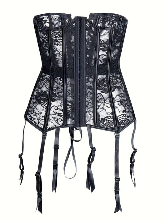 Garter Belts: Elegant Floral Lace Corset with Garter Belts