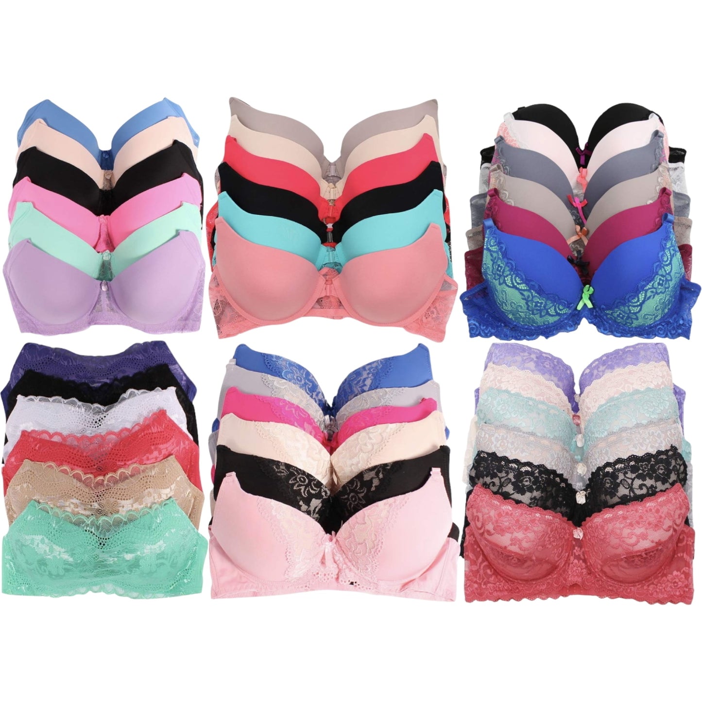 Sujetadores de talla grande para mujer, paquete de 6, surtido aleatorio, estampados, con aros, 34D-46DDD