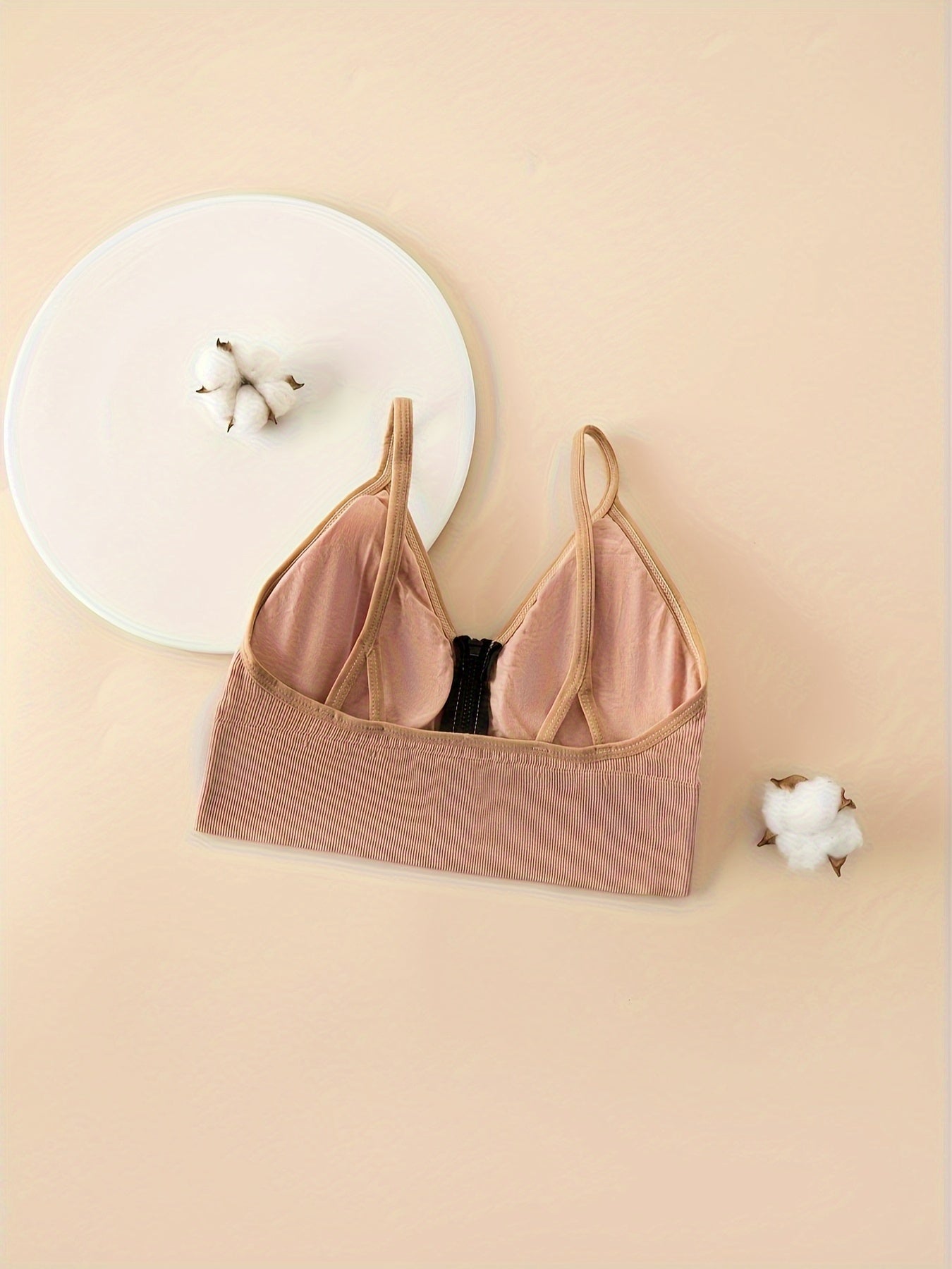 A Girl's Textured Casual Special Front Zipper Design Versatile Bra, Featuring A Stylish V-neck, Easy To Care For, Suitable For Ages 10-16.