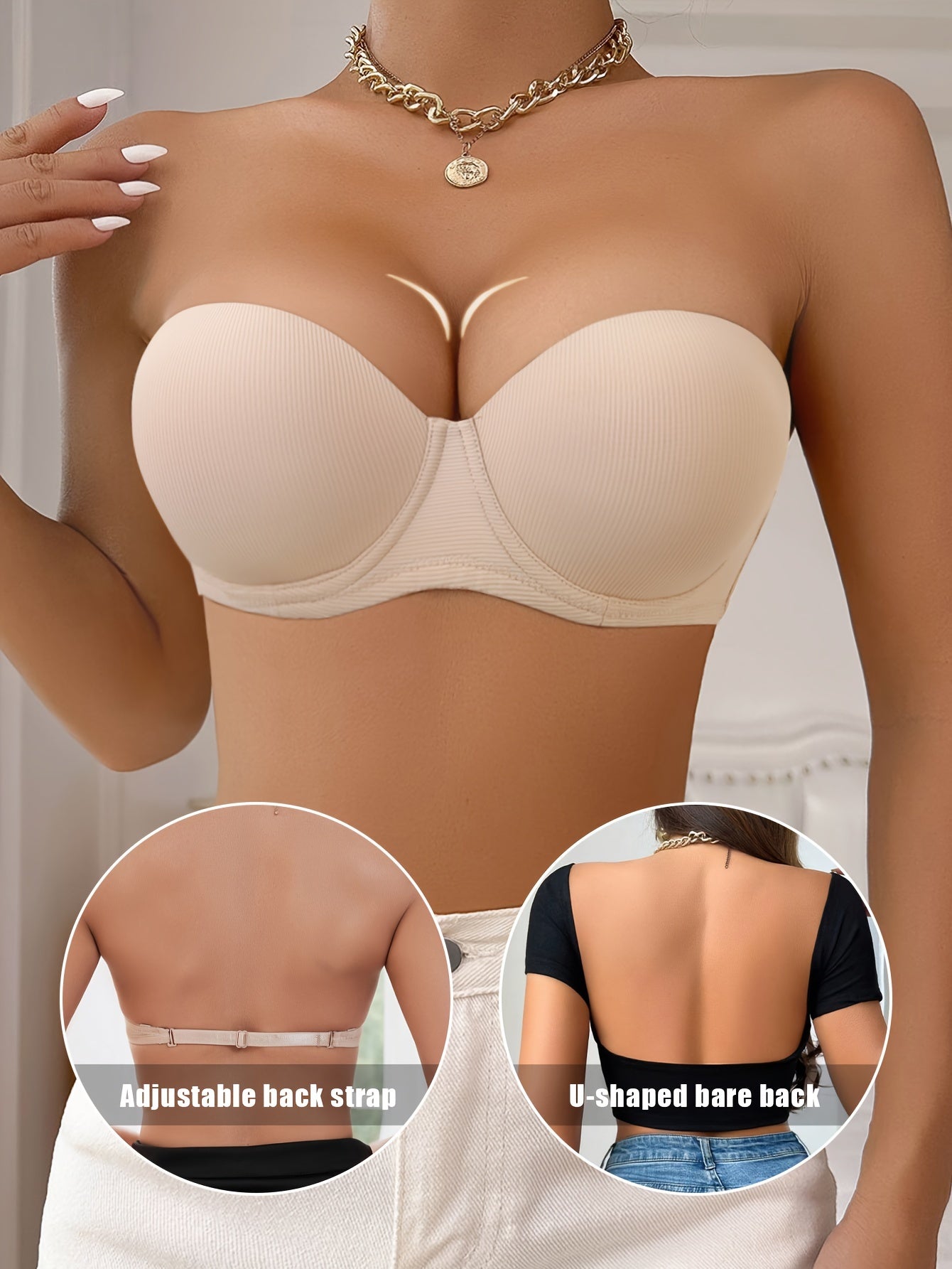 Women's Half Cup Solid Underwire Strapless Push-Up Bra - Comfy Lingerie