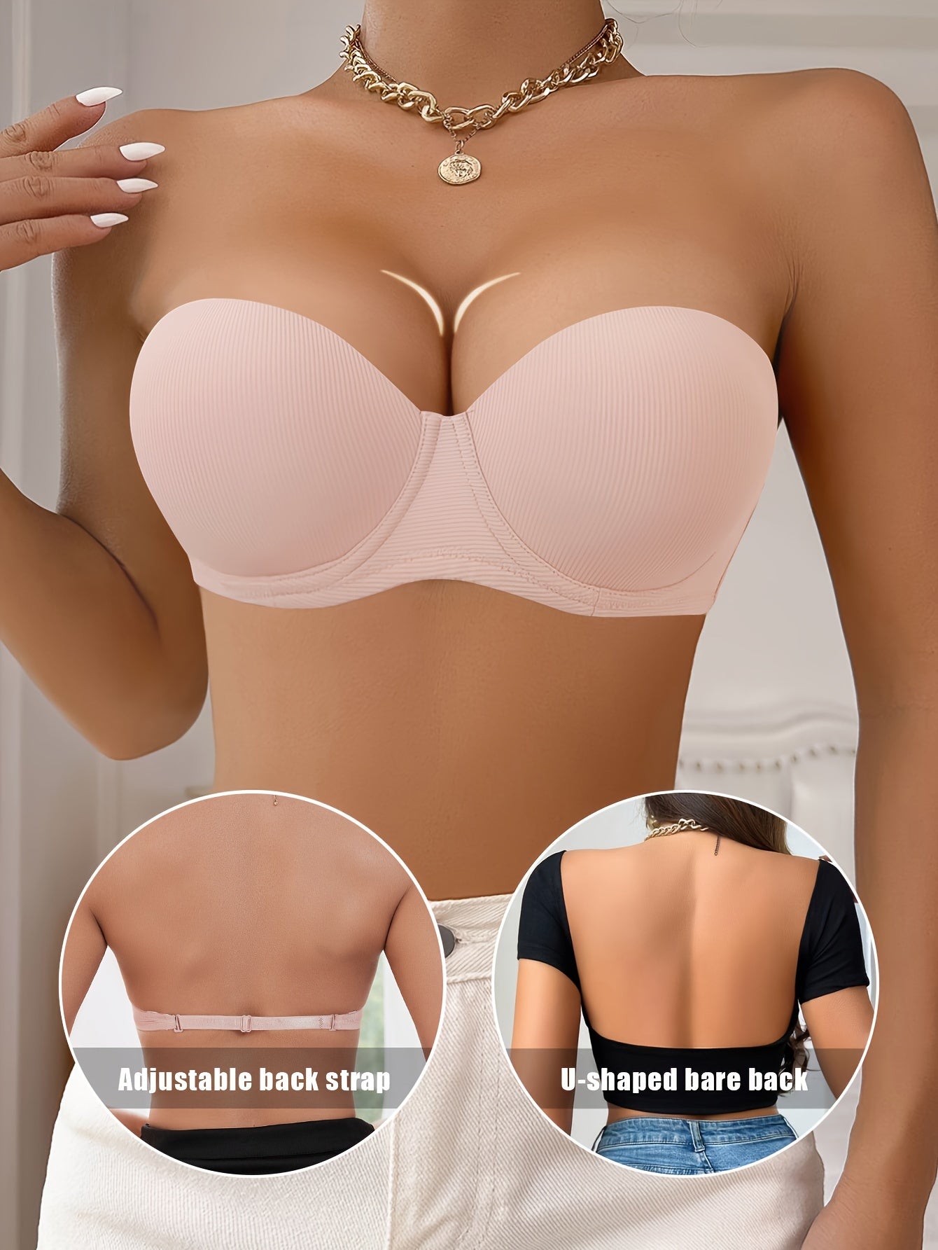 Women's Half Cup Solid Underwire Strapless Push-Up Bra - Comfy Lingerie