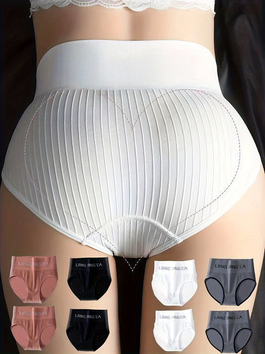 8 Pcs Women's Sporty Rib Knit Letter Print High Waisted Absorbent Breathable Butt Lifting Panties