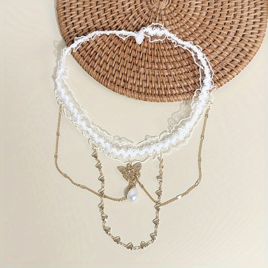 1PC Elegant Lace Leg Chain with Exquisite Beads Pendant - Wedding Dress Skirt Accessories