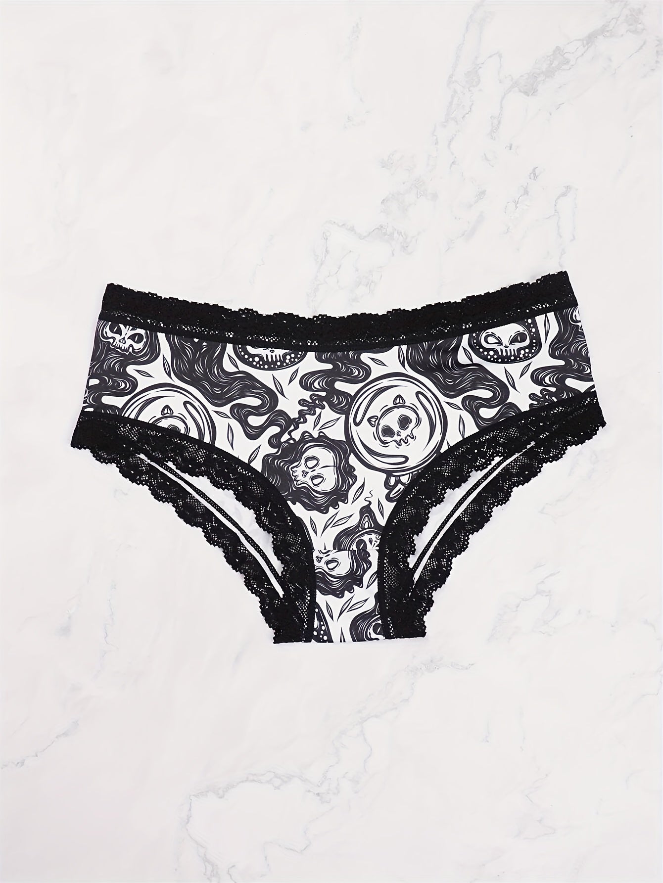 Braguitas hipster de Halloween Dircho para mujer (paquete de 6) - Mezcla de poliéster sexy de tiro bajo con estampado gótico