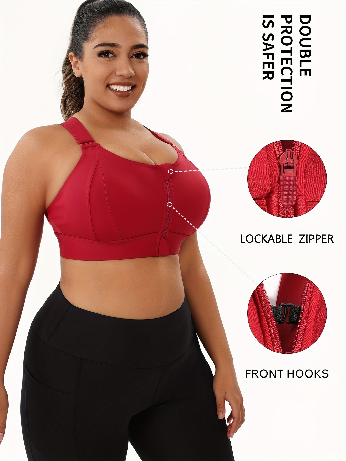 Women's Plus Size Sports Bra with Zipper, Blue - Ideal for Yoga & Pilates, Comfortable Fit