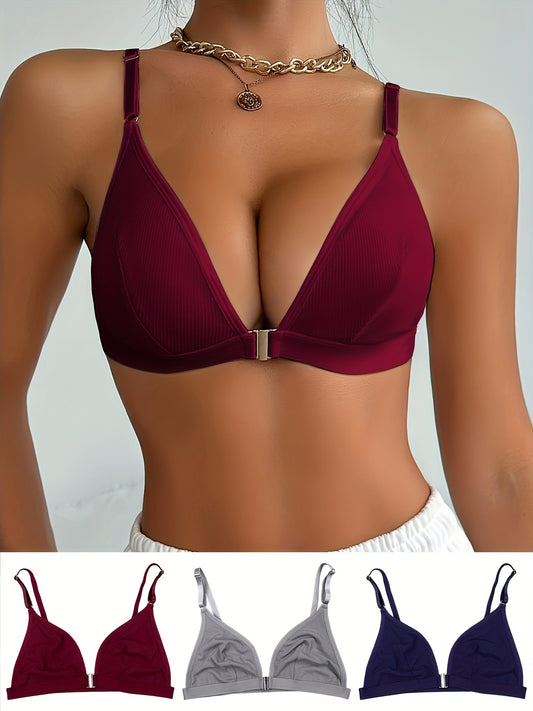 3er-Pack Bralette-Set aus Polyester-Strick mit starker Stützkraft – ohne Bügel, einfarbig, bequem für den Alltag