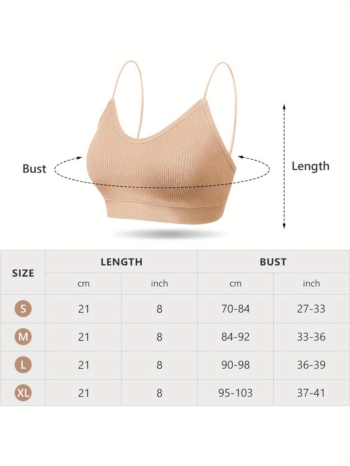 6-Piece Women's V-Neck Padded Sports Bra Pack - Cami Bando with Elastic Straps for Sleep