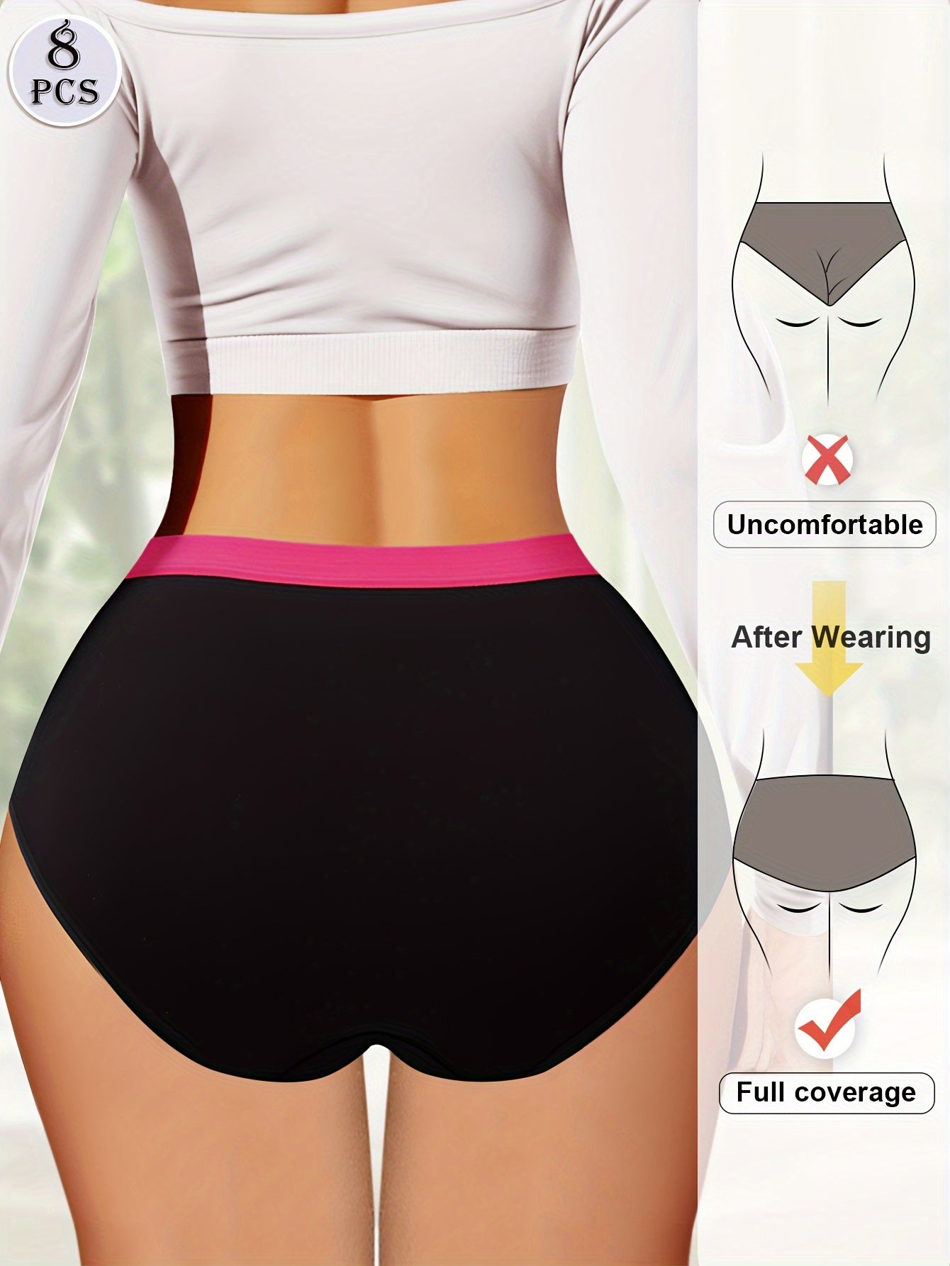 8 Stück elegante, bequeme und atmungsaktive Höschen in Übergröße – dehnbare Slips mit Kontrastbindung