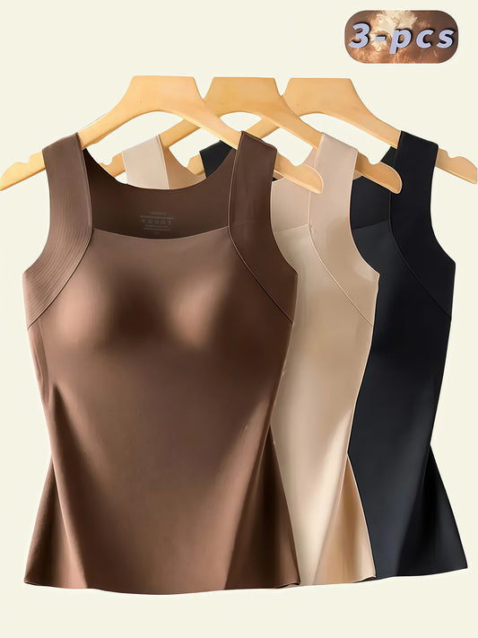 3PCS Seamless Vest Top with Built-In Bra - Removable Padding