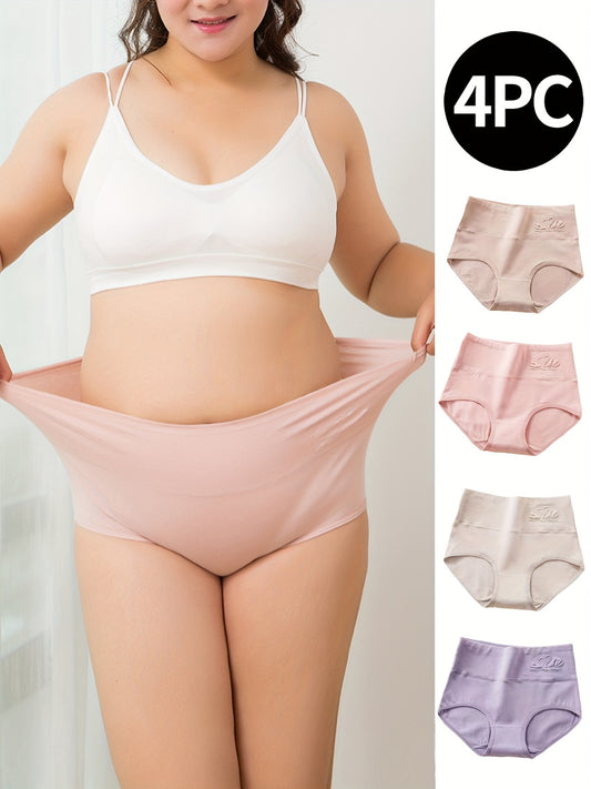 4-teiliges Damen-Höschen in Übergröße, nahtlos, hohe Taille, Bauchkontrolle, elegantes Schwanenmuster