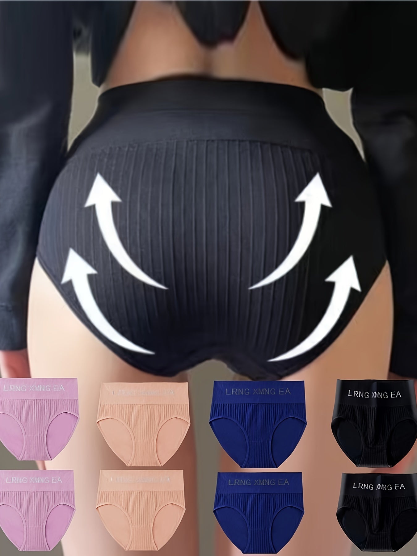 8 Pcs Women's Sporty Rib Knit Letter Print High Waisted Absorbent Breathable Butt Lifting Panties